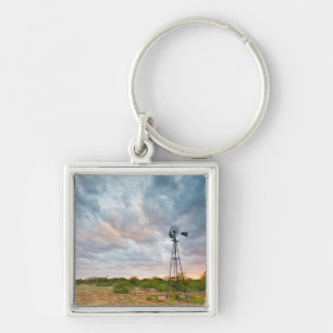 Windmill And Clouds At Sunset Key Ring