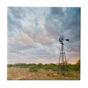 Windmill And Clouds At Sunset Tile