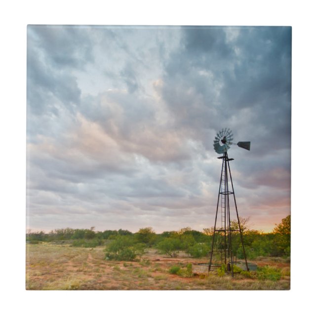 Windmill And Clouds At Sunset Tile (Front)