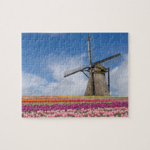 Windmill And Colourful Tulips Amsterdam Netherland Jigsaw Puzzle