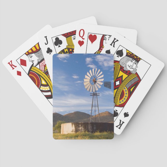 Windmill And Dam In The Karoo At Sunrise Playing Cards (Back)