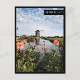 Windmill and flowers, Holland vertical edge card