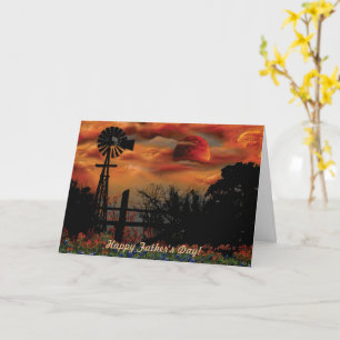 Windmill And Orange Moon Card