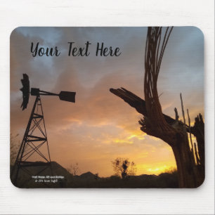 Windmill and Saguaro Cactus Skeleton at Sunset Mouse Mat