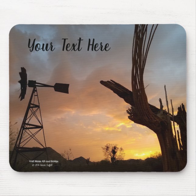 Windmill and Saguaro Cactus Skeleton at Sunset Mouse Mat (Front)
