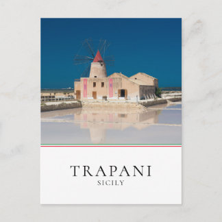 Windmill and salt at the salina of Trapani, Sicily Postcard