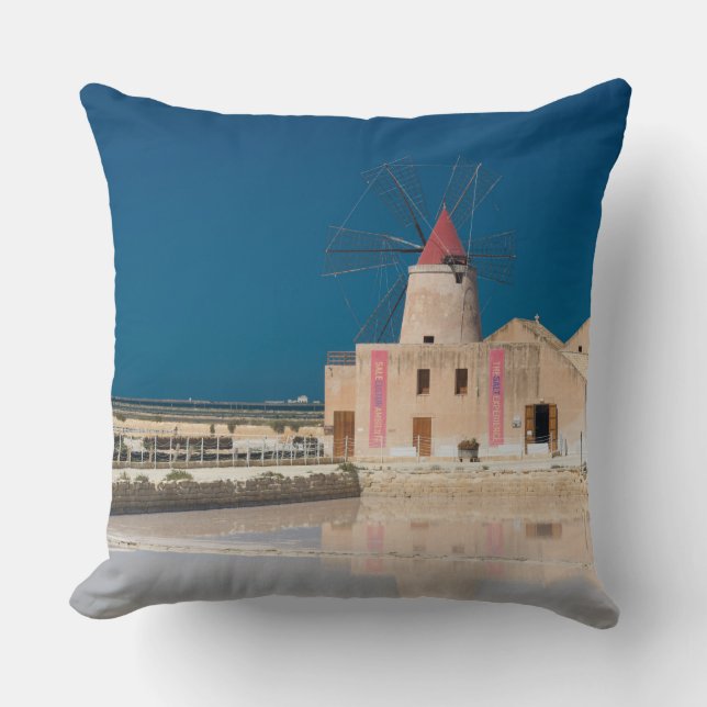 Windmill and salt pans at the salina of Trapani Cushion (Front)