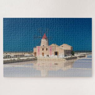 Windmill and salt pans at the salina of Trapani Jigsaw Puzzle