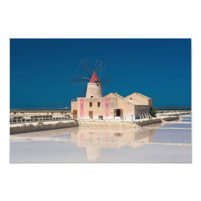 Windmill and salt pans at the salina of Trapani Photo Print (Front)