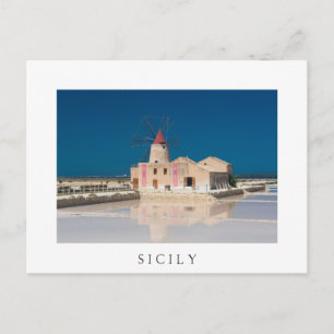 Windmill and salt pans at the salina of Trapani Postcard
