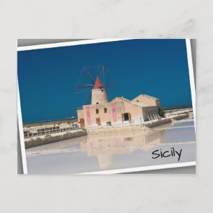 Windmill and salt pans at the salina of Trapani Postcard