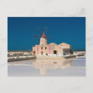 Windmill and salt pans at the salina of Trapani Postcard