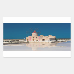 Windmill and salt pans at the salina of Trapani Rectangular Sticker