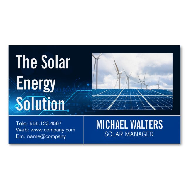Windmill and Solar Panels | Energy Magnetic Business Card (Front)