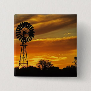Windmill and Sunset, William Creek, Oodnadatta 15 Cm Square Badge