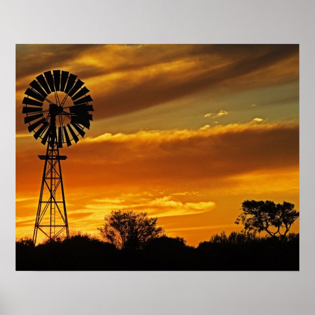 Windmill and Sunset, William Creek, Oodnadatta Poster (Front)