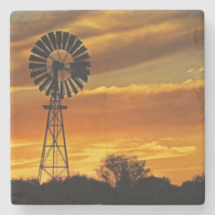 Windmill and Sunset, William Creek, Oodnadatta Stone Coaster