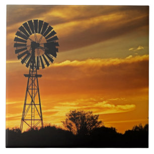 Windmill and Sunset, William Creek, Oodnadatta Tile