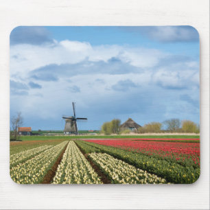 Windmill and tulips landscape mousepad