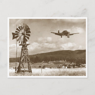 Windmill and vintage aeroplane photo postcard