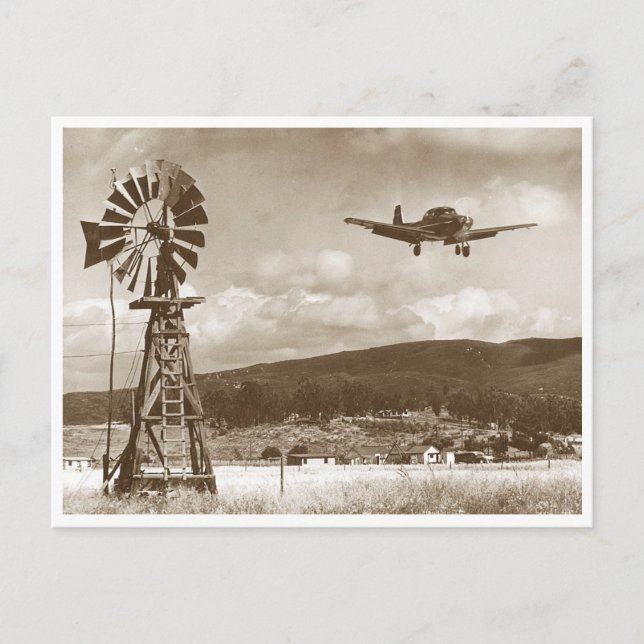 Windmill and vintage aeroplane photo postcard (Front)