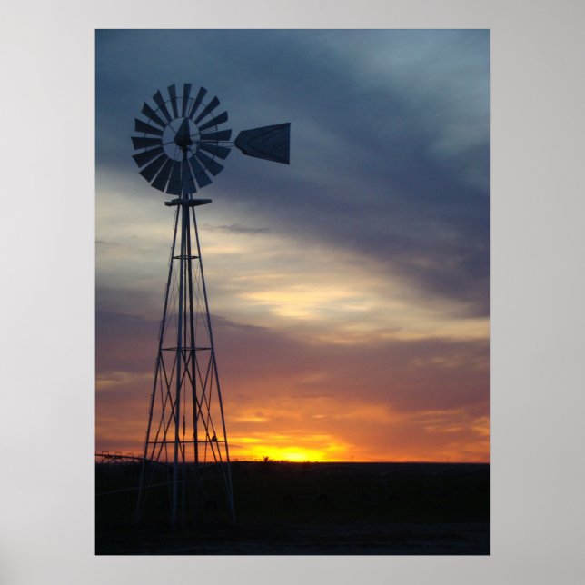 Windmill and western Kansas Sunset Poster (Front)