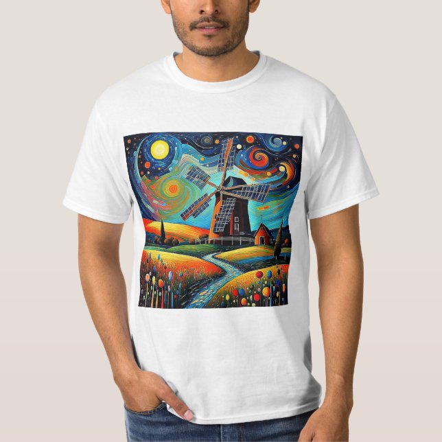 Windmill at night 2 T-Shirt (Front)