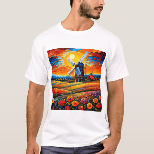 Windmill at sunset 7 T-Shirt