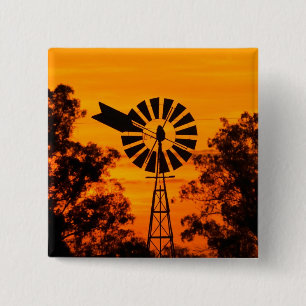 Windmill at Sunset, Australia 15 Cm Square Badge