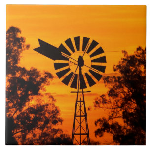 Windmill at Sunset, Australia Tile