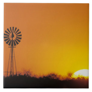 Windmill at sunset, Sinton, Texas, USA Tile