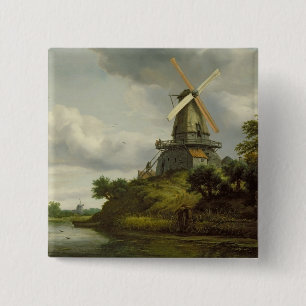 Windmill by a River 15 Cm Square Badge