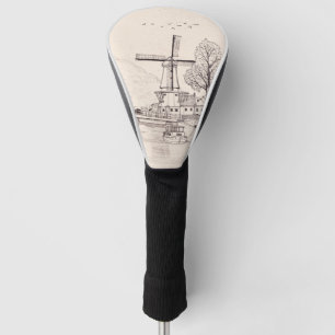 Windmill De Adriaan Haarlem Netherlands Pen & Ink  Golf Head Cover