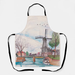 Windmill De Adriaan Haarlem Netherlands Watercolor Apron