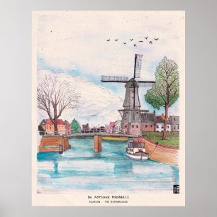 Windmill De Adriaan Haarlem Netherlands Watercolor Poster