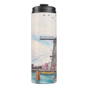 Windmill De Adriaan Haarlem Netherlands Watercolor Thermal Tumbler