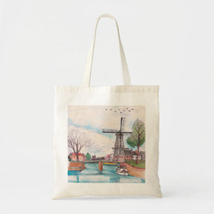 Windmill De Adriaan Haarlem Netherlands Watercolor Tote Bag
