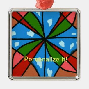 Windmill design cells in multicolored square metal tree decoration