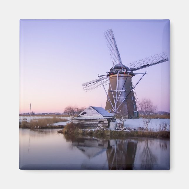 Windmill during sunrise, Holland in winter magnet (Front)