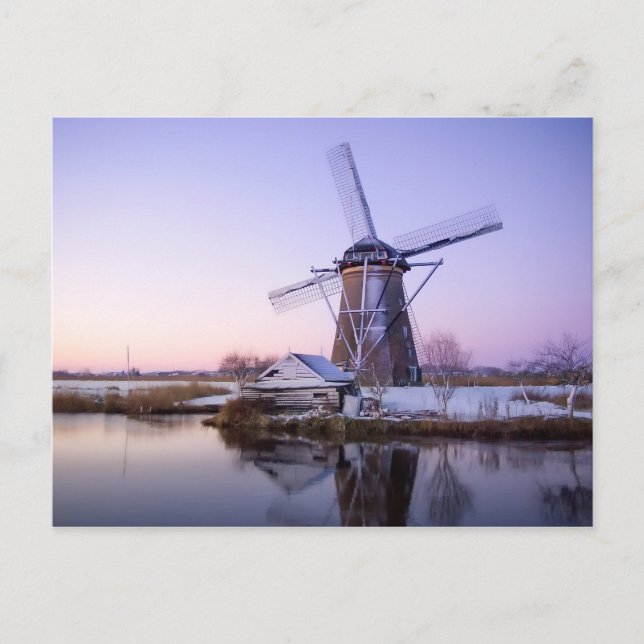Windmill during sunrise, Holland winter postcard (Front)