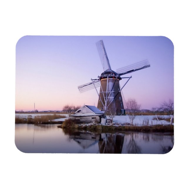 Windmill during sunrise in winter rectangle magnet (Horizontal)