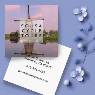 Windmill Dutch Kinderdijk Photo Travel Tourism Square Business Card