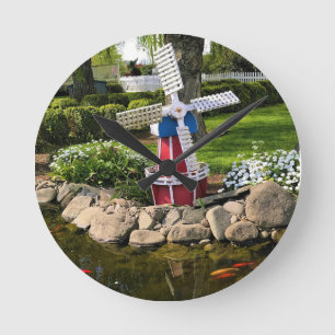 Windmill Garden Decor Round Clock