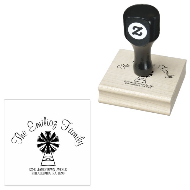 Windmill Hand Drawn  Name Address   Rubber Stamp (Stamped)