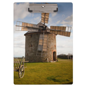 Windmill in Green Field & White Clouds & Blue Sky Clipboard