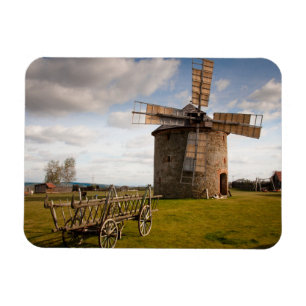 Windmill in Green Field & White Clouds & Blue Sky Magnet