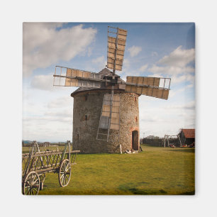 Windmill in Green Field & White Clouds & Blue Sky Magnet
