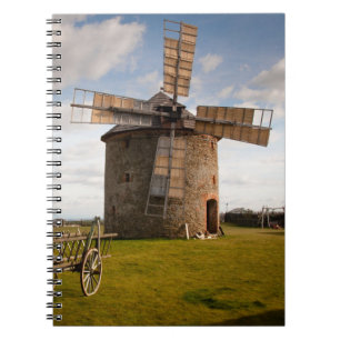 Windmill in Green Field & White Clouds & Blue Sky Notebook