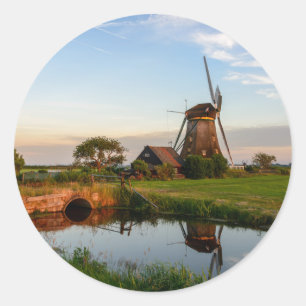 Windmill in rural Holland round sticker