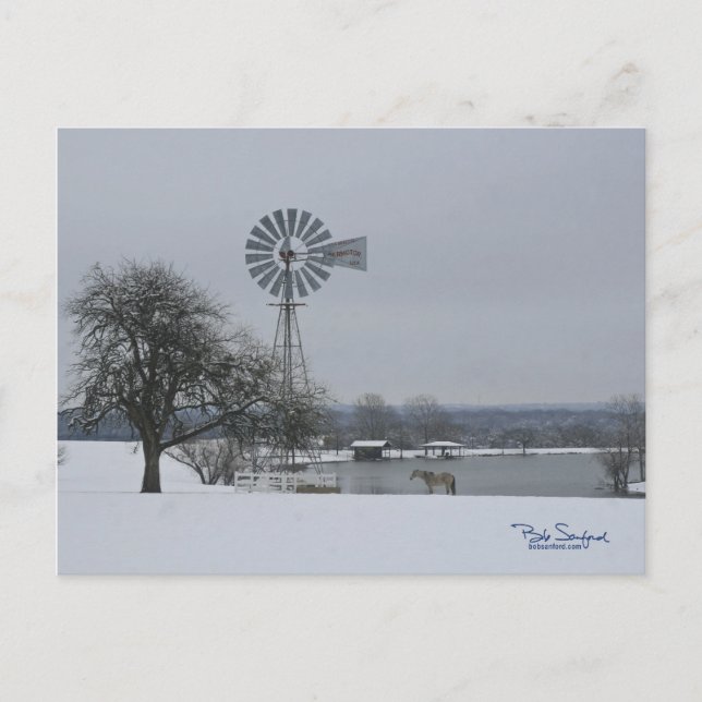 Windmill in snow postcard (Front)